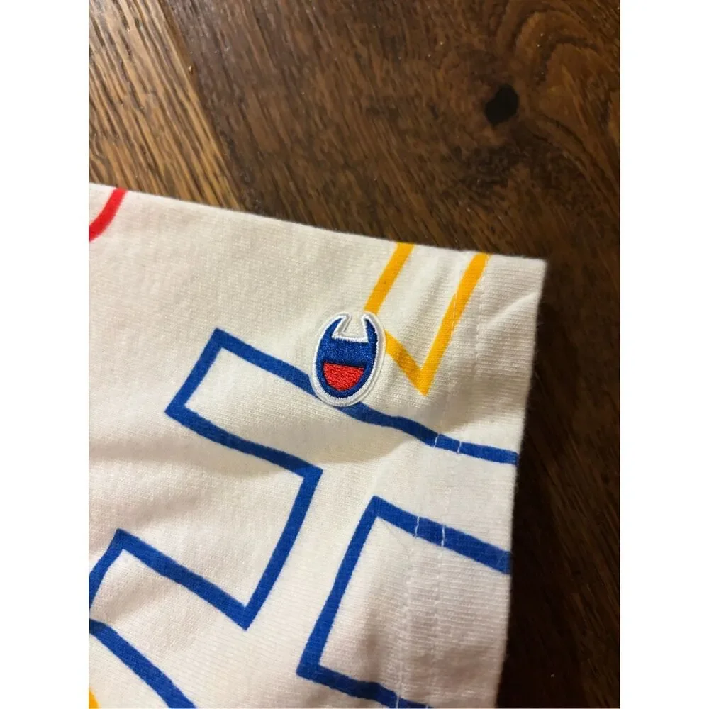 Champion heritage all over print logo letters tshirt rainbow L - Picture 3 of 7